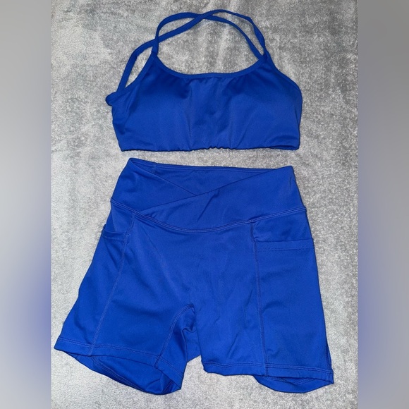 Blue Matching Sports Bra and Shorts Set - Picture 1 of 7